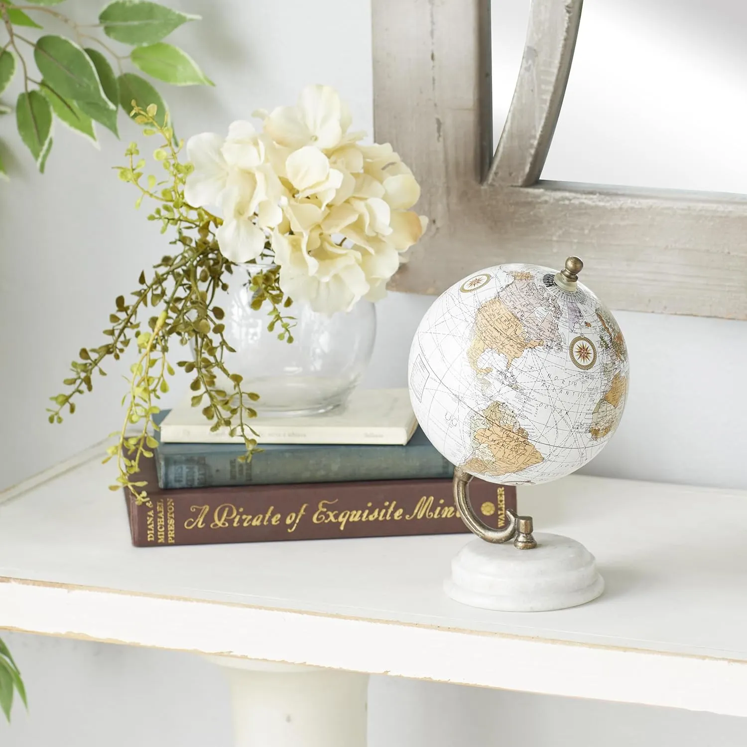 Deco 79 Marble Globe with White Marble Base, 5' x 5' x 8', White