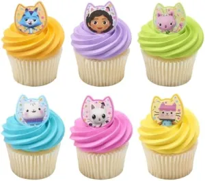 DecoPac DreamWorks Gabby's Dollhouse Rings, 24 Cupcake Decorations Featuring Gabby, Pandy Paws, Irresistible Kitty Characters, and Super Fun Adventures! - 24 Pack