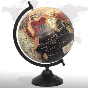 Decorative Rotating World Map Globe Black 8" Inches Metal Base Educational Globe Office Table Décor