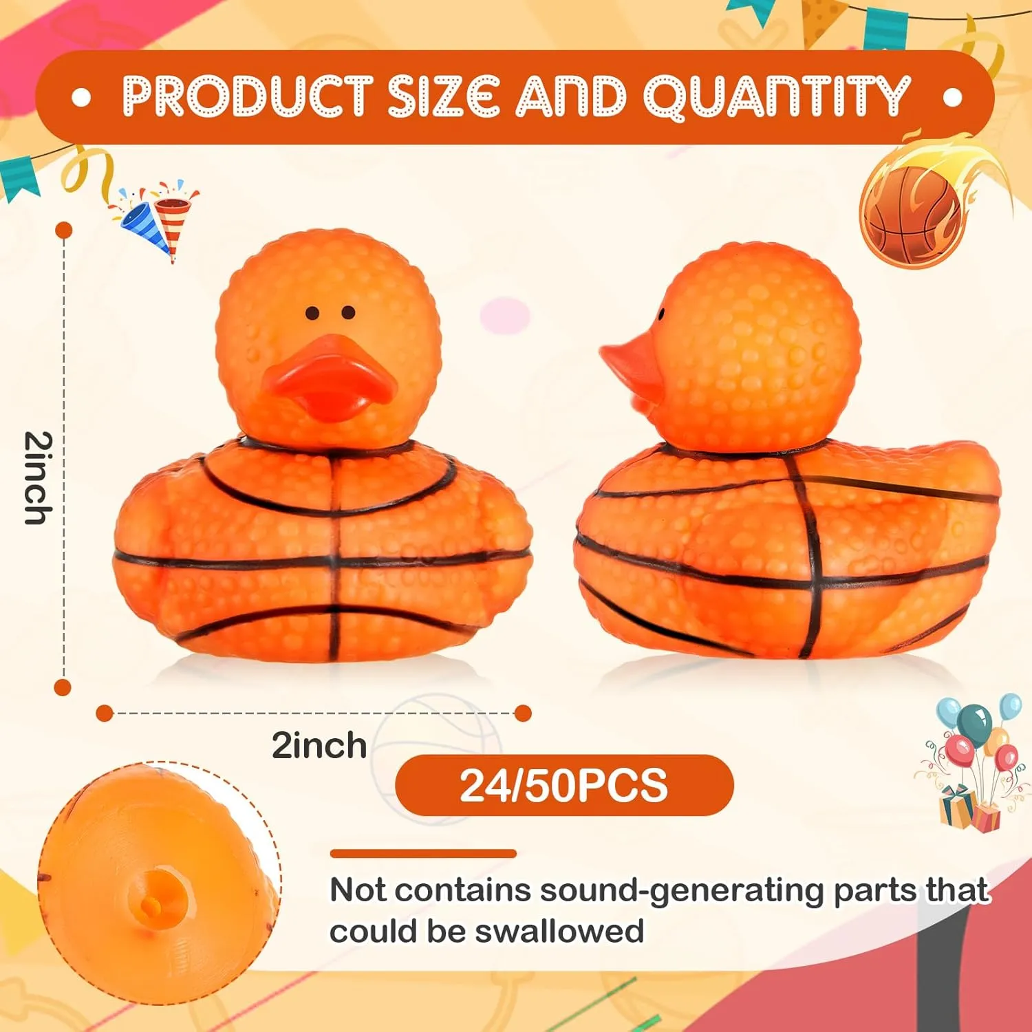 DEEKIN 24 Pcs Basketball Middle Rubber Ducks 2 Inch Sports Themed Rubber Ducks for Party Favors Sports Events Summer