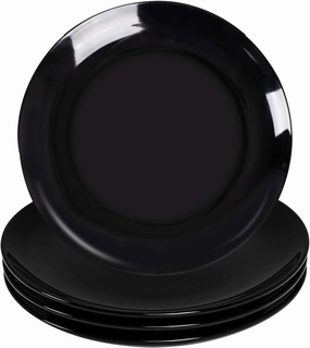 DELLING 10 inch Black Dinner Plates Set, Porcelain Dessert/Salad Plate, Serving Dishes, Dinnerware Sets, Scratch Resistant, Lead-Free, Microwave, Oven, and Dishwasher Safe - Set of 4