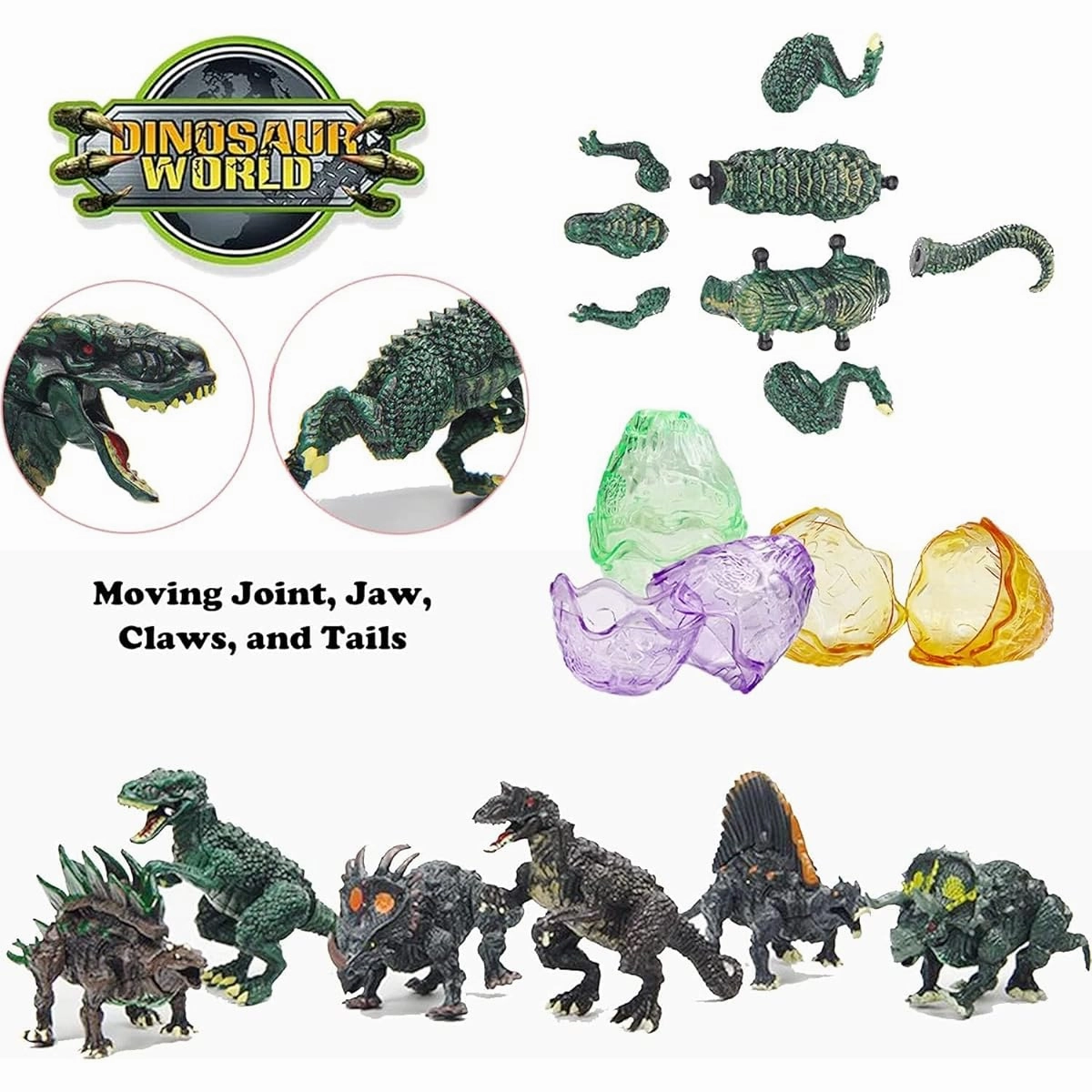 Deluxe 3D Dinosaur Action Figures Realistic Figure Puzzle in Jurassic Hatching Eggs 12 Pieces - Ideal Kids Toys Party Favors Bulk Item.