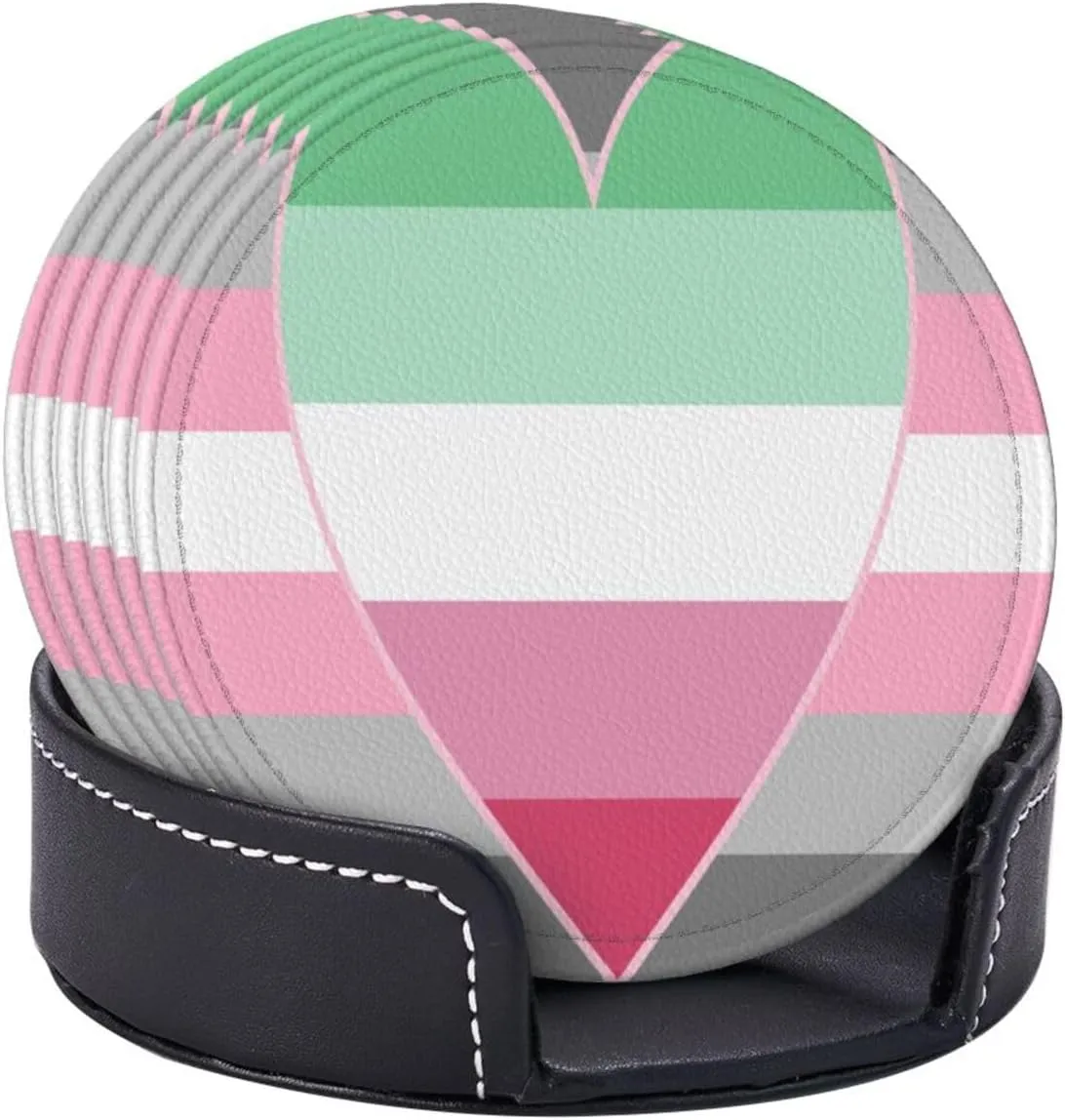 Demigirl Abro-Pride Flag LGBTQ Coasters Set of 6 Round Durable Drink Cup Funny Coaster