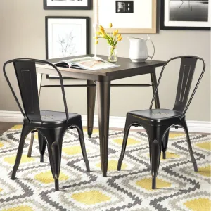 Devoko Metal Indoor-Outdoor Chairs Distressed Style Kitchen Dining Chairs Stackable Side Chairs with Back Set of 4 (Black Gold)