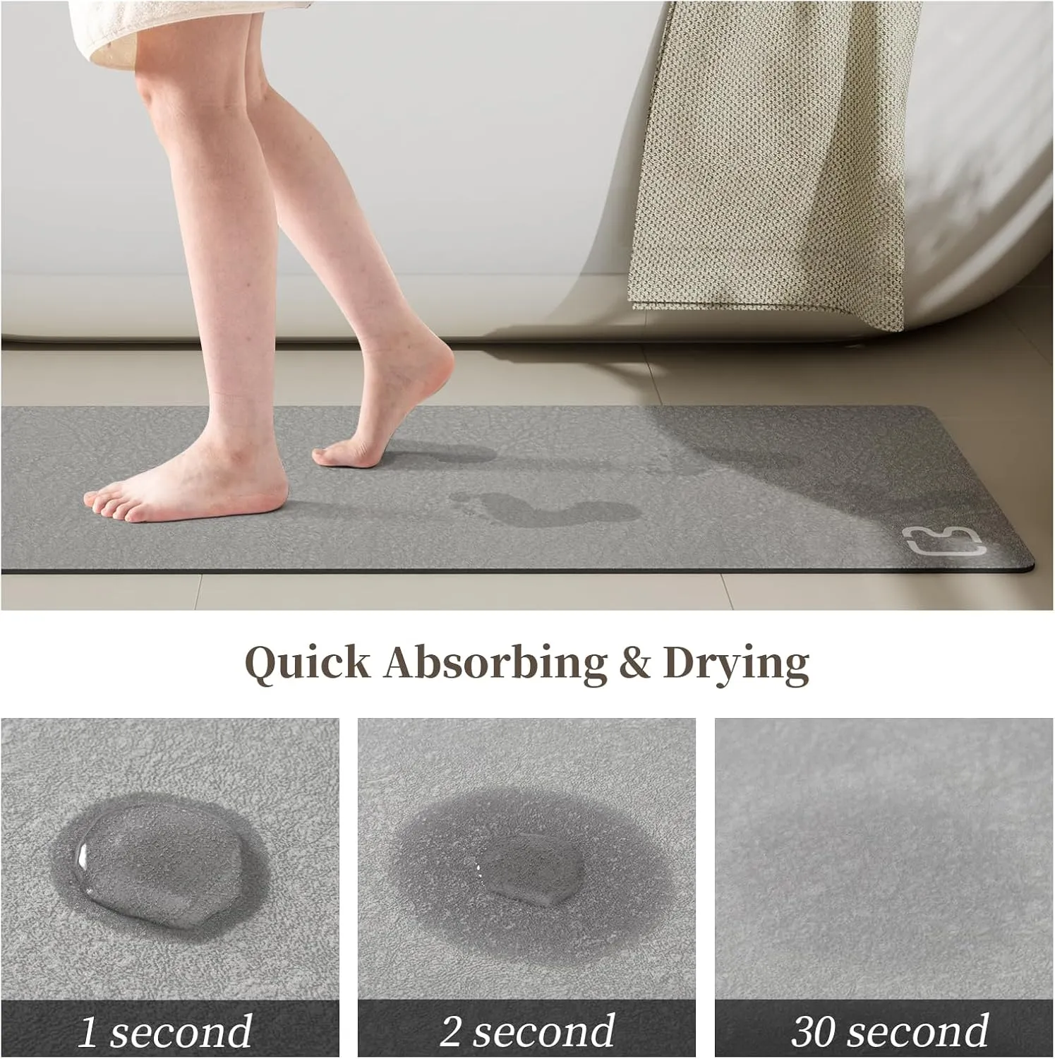 Diatomaceous Earth Bath Mat Rugs Super Absorbent Diatomite Stone Bath Mat Non Slip Quick Dry Thin Bathroom Mat Fit Under Door, Floor Rugs in Front of Bathtub, Shower Room, Sink,15.7"x23.6", Grey