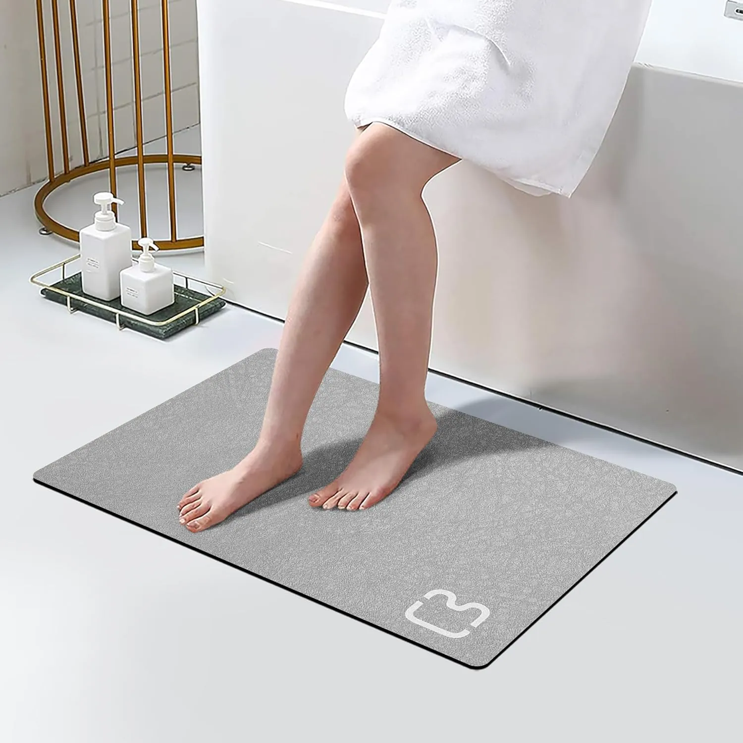 Diatomaceous Earth Bath Mat Rugs Super Absorbent Diatomite Stone Bath Mat Non Slip Quick Dry Thin Bathroom Mat Fit Under Door, Floor Rugs in Front of Bathtub, Shower Room, Sink,15.7"x23.6", Grey