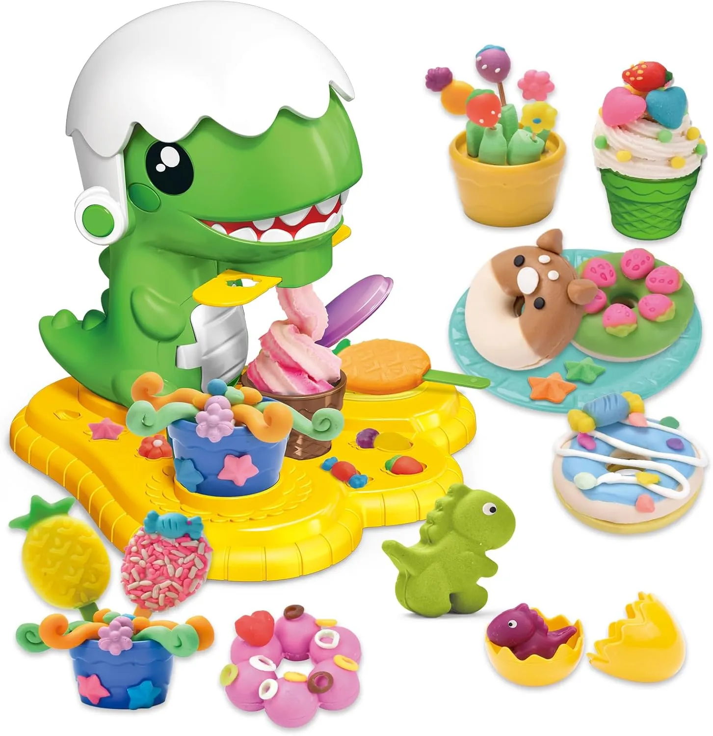 Dinosaur Ice Cream Color Dough Sets for Kids Ages 4-8,Kitchen Creations Playset,Kids Arts and Crafts Toys,5 Cans of Modeling Compound,2 oz,Multicolor