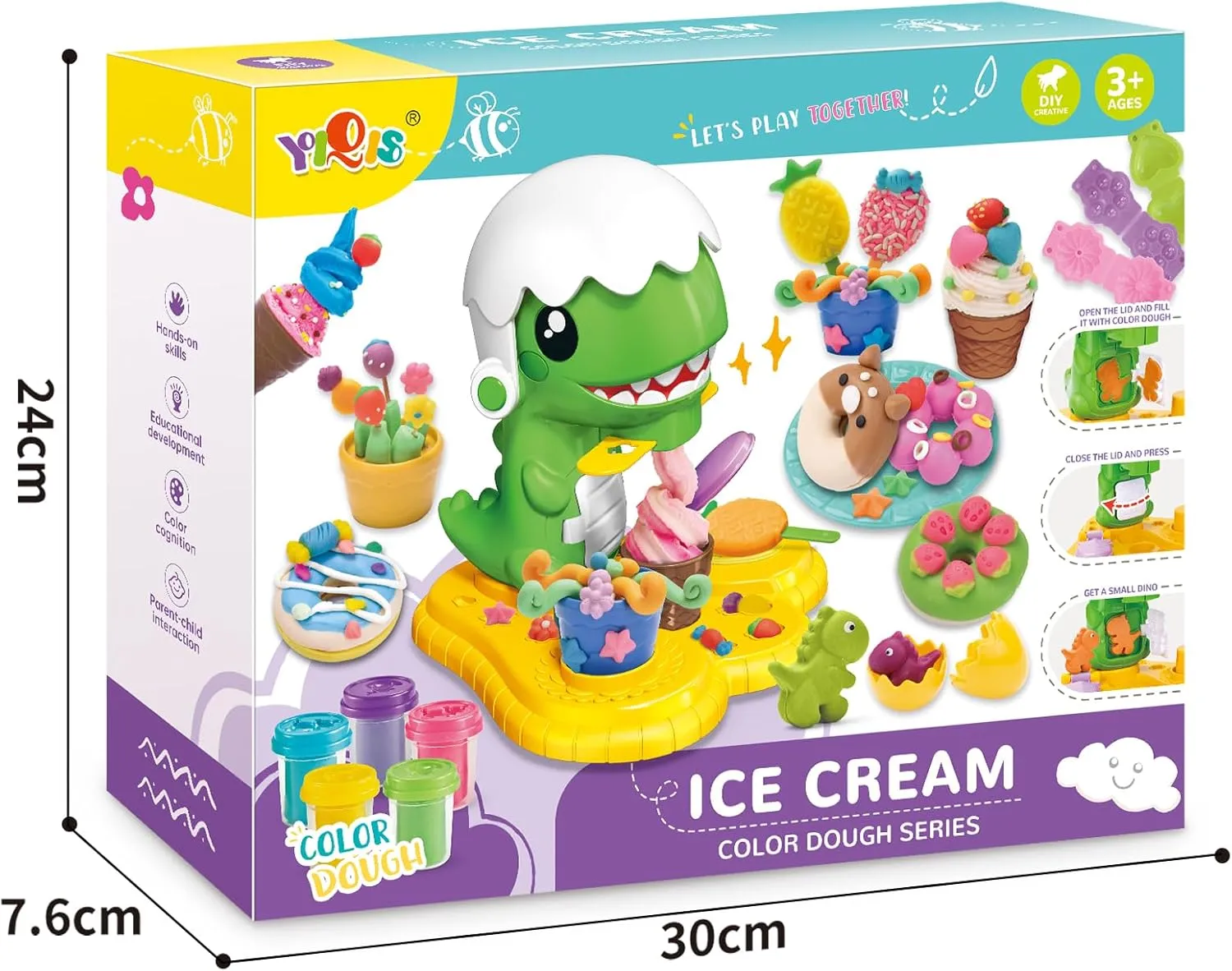Dinosaur Ice Cream Color Dough Sets for Kids Ages 4-8,Kitchen Creations Playset,Kids Arts and Crafts Toys,5 Cans of Modeling Compound,2 oz,Multicolor