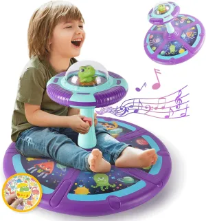 Dinosaur Sit and Spin Toy with 60 Stickers, 360°Rotate Ride on Toys for 1 2 3 4 5 6 Year Old Toddler Lights Music, Exercise Equipment Activity Toys Dizzy Spinner, Birthday for Kids