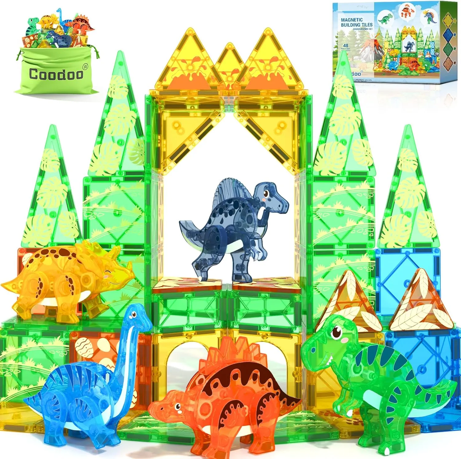 Dinosaur Toys Magnetic Tiles 3D Movable Dinos for Kids 3-5 5-7 Toddler Outdoor Sensory Toys, STEM Educational Magnetic Blocks for 3  Years Old Boys Girls Kids Toy
