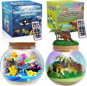 Dinosaur&Ocean Light Up Terrarium Kit for Kids,Dinosaur Toys Sea Animal Toys Birthday Gifts for Kids Ages 4-12 Year Old, DIY LED Night Light Craft Kit