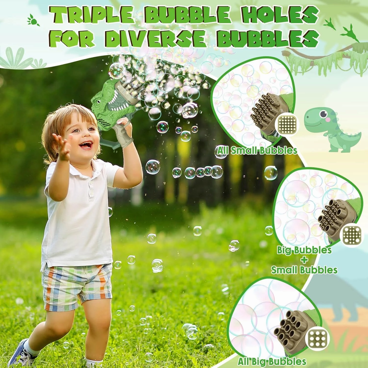 Dinosaur Bubble Gun with Bubble Solution, Bubbles Machine for Kids, Toys for Boy Ages 5-7, Outdoor Toys for Toddlers 3-5, Birthday Gifts for 3 4 5 6 7 8 Year Old Kids Boys