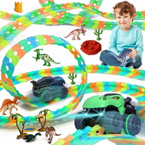 Dinosaur Tracks for Kids Ages 4-8 Dinosaur Toys for Kids 3-5 Race Tracks for Kids Ages 3-5 Contains Glow Race Tracks and LED Toy Cars Car Tracks Gifts for 4 Year Old Boys