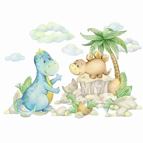 Dinosaurs and the Mountains Fabric Panel