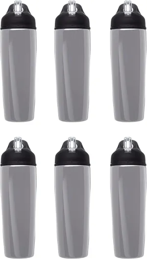 DISCOUNT PROMOS Stainless Steel Bulk Reusable Water Bottle, 6 Pack, 28.5 oz BPA Free Sports Team Bottles with Lid and Flip-up Straw, Spill Proof Bulk Pack Water Bottles with Straw, Silver