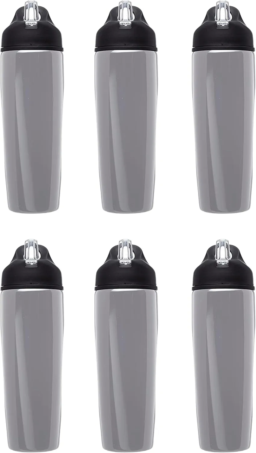 DISCOUNT PROMOS Stainless Steel Bulk Reusable Water Bottle, 6 Pack, 28.5 oz BPA Free Sports Team Bottles with Lid and Flip-up Straw, Spill Proof Bulk Pack Water Bottles with Straw, Silver