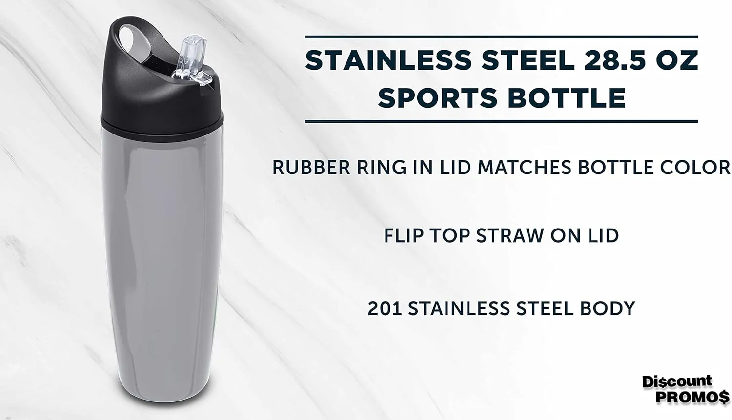DISCOUNT PROMOS Stainless Steel Bulk Reusable Water Bottle, 6 Pack, 28.5 oz BPA Free Sports Team Bottles with Lid and Flip-up Straw, Spill Proof Bulk Pack Water Bottles with Straw, Silver
