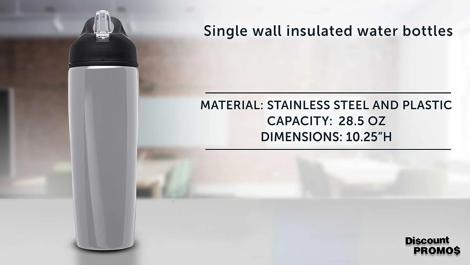 DISCOUNT PROMOS Stainless Steel Bulk Reusable Water Bottle, 6 Pack, 28.5 oz BPA Free Sports Team Bottles with Lid and Flip-up Straw, Spill Proof Bulk Pack Water Bottles with Straw, Silver