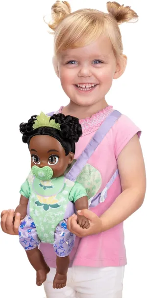 Disney Princess Tiana Baby Doll Deluxe with Tiara, Carrier, Plush Friend, Pacifier, Bib & Baby Bottle [Amazon Exclusive]