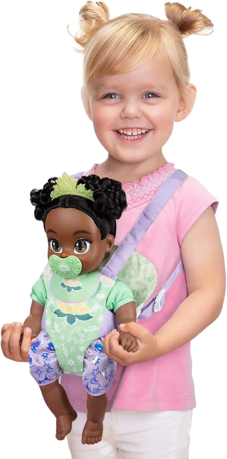 Disney Princess Tiana Baby Doll Deluxe with Tiara, Carrier, Plush Friend, Pacifier, Bib & Baby Bottle [Amazon Exclusive]