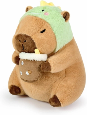 Ditucu Cute Capybara Plush Pillow Dinosaur Drinking Milk Tea Stuffed Animal Capibara Plushies Toys Gifts for Kids Brown 13.7 inch