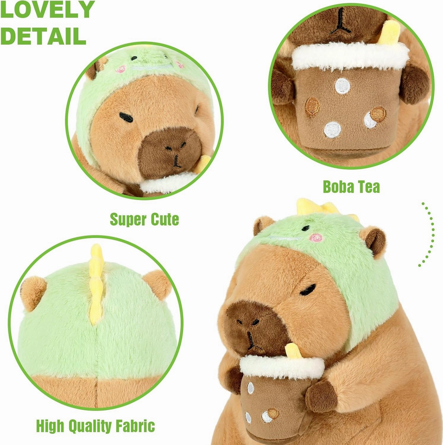 Ditucu Cute Capybara Plush Pillow Dinosaur Drinking Milk Tea Stuffed Animal Capibara Plushies Toys Gifts for Kids Brown 13.7 inch