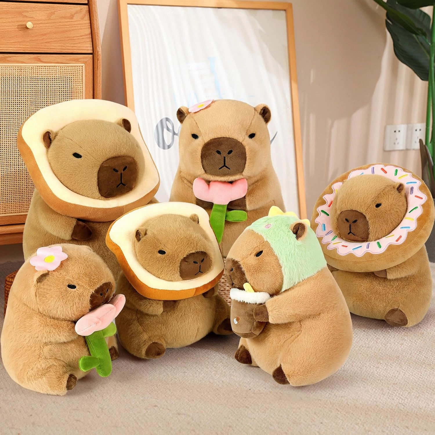 Ditucu Cute Capybara Plush Pillow Dinosaur Drinking Milk Tea Stuffed Animal Capibara Plushies Toys Gifts for Kids Brown 13.7 inch