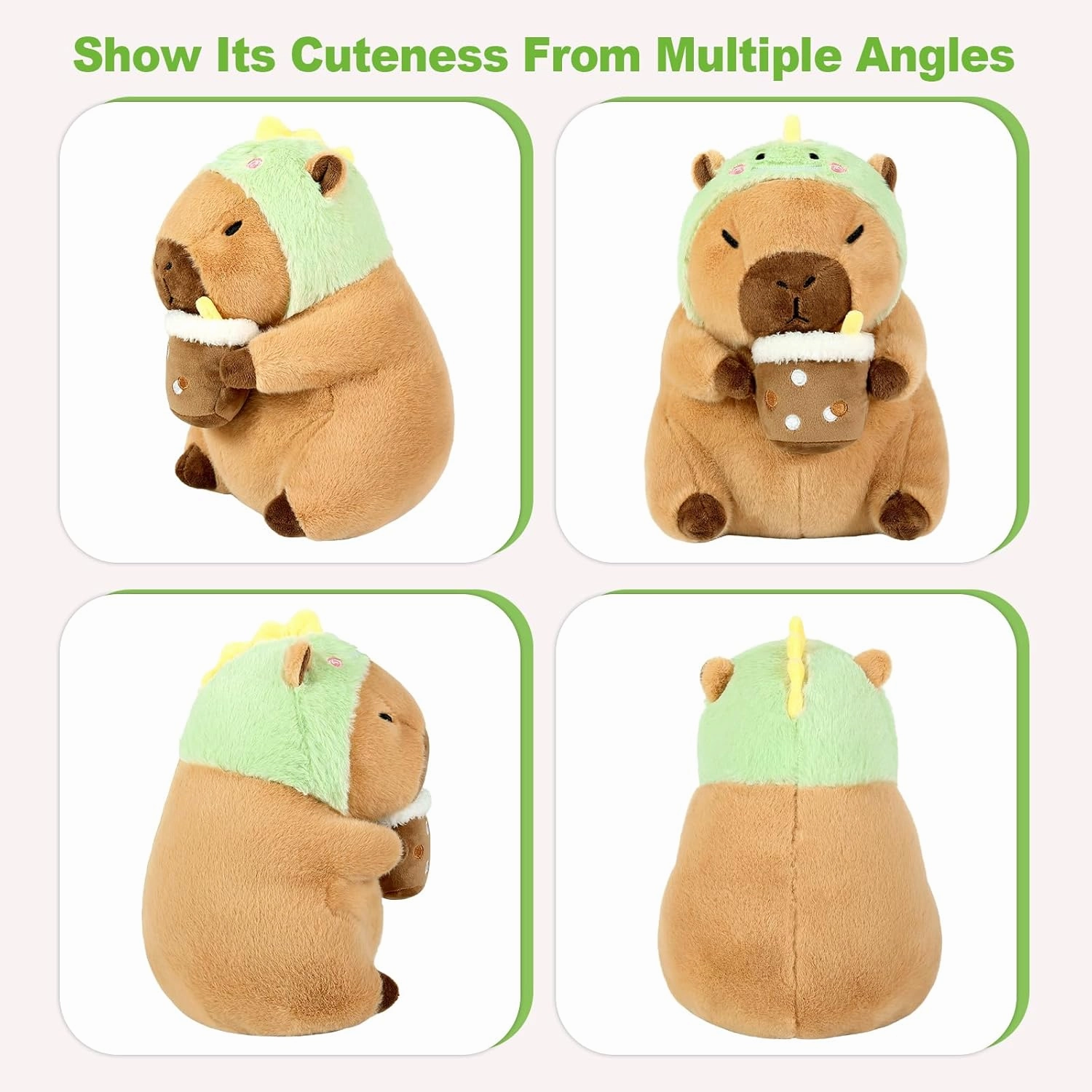 Ditucu Cute Capybara Plush Pillow Dinosaur Drinking Milk Tea Stuffed Animal Capibara Plushies Toys Gifts for Kids Brown 13.7 inch