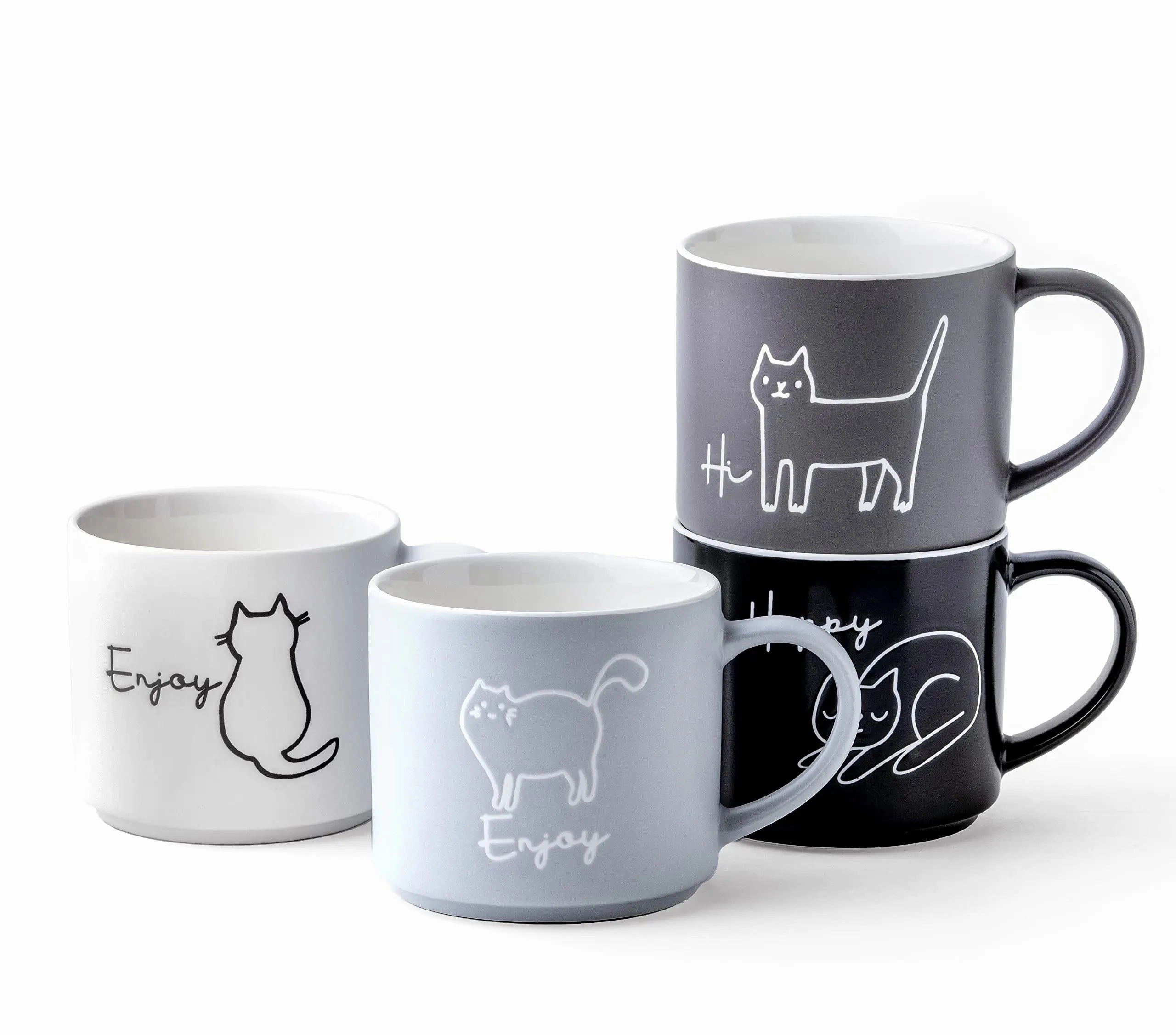 Divitis Home 18OZ stackable coffee mugs set of 4 new bone china coffee mugs coffee cup sets of 4 coffee mugs set coffee cup set coffee cups mugs tea mugs tea cups (Kittens)