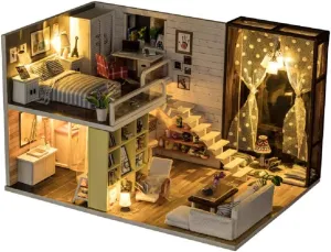 DIY Miniature House Furniture Kit Crafts Dollhouse Furniture Accessories 3D Wooden Decor Tiny House Making Kit with Dust Proof Cover and Music Box Doll House to Build for Adults Creative Gift