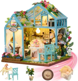DIY Miniature House Kit - Mini House Making Kit with LED Light Furniture - Tiny House kit for Adults to Build - 3D Wooden Doll House Miniature Kits Craft Gift for Families Friends