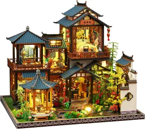 DIY Miniature House Kit - Wooden Dollhouse Miniature Kit for Adults Teen - Mini House Building Kit - Vintage Courtyard Tiny Doll House Kit - Unique Craft Birthday Gift
