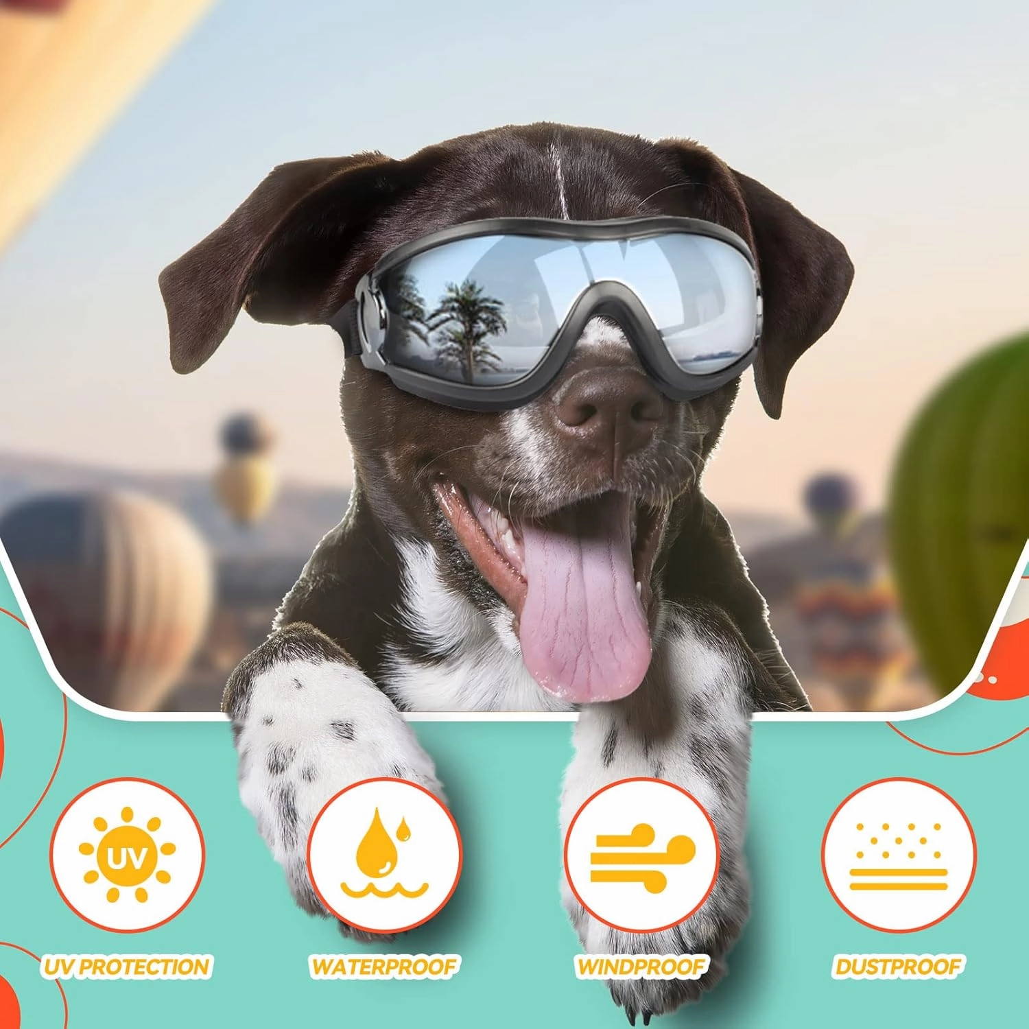 Dog Goggles Large Breed, UV Protection 2PCS Black and Clear Lens Dog Sunglasses Medium Large Pet Windproof Adjustable Doggy Glasses for Driving Riding Biking