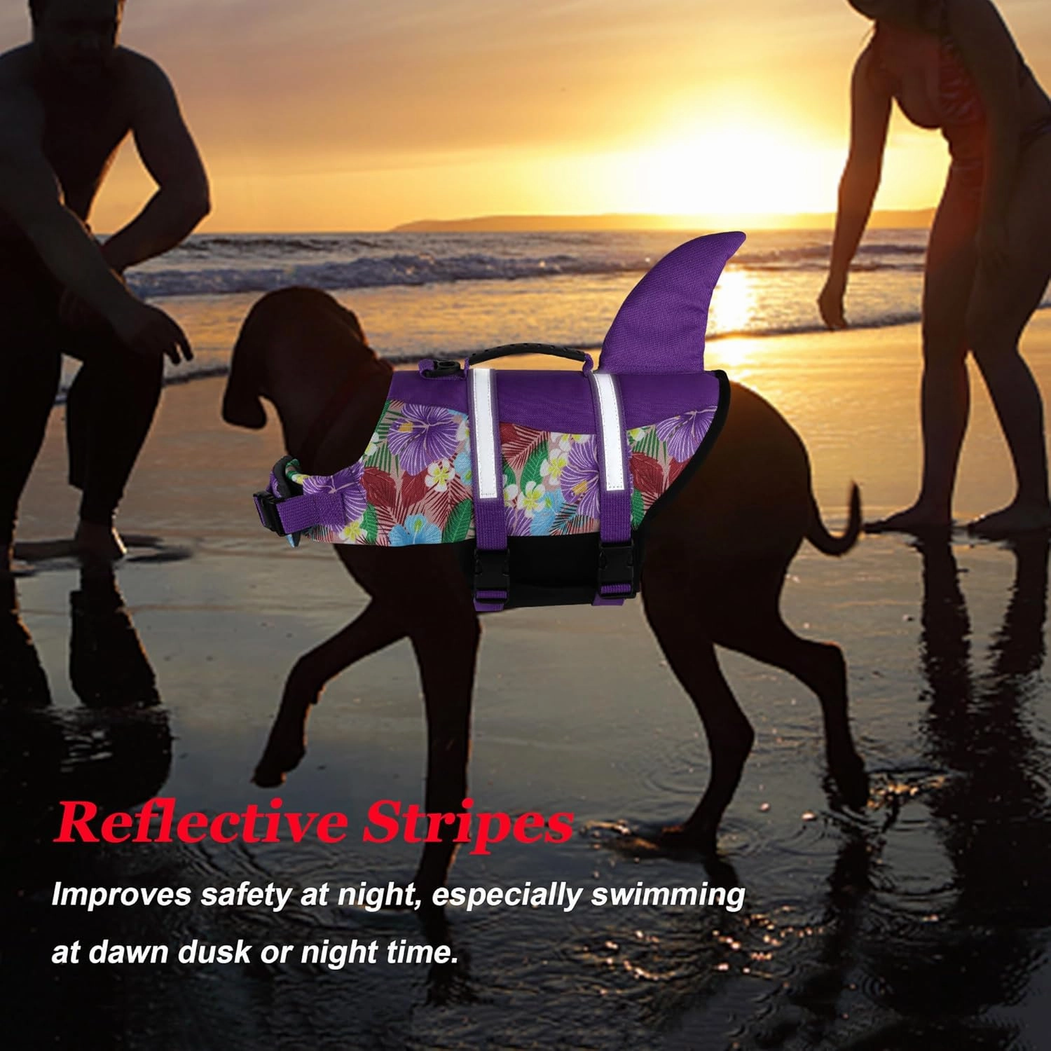 Dogcheer Dog Life Jacket Shark, Hawaiian Style Dog Life Vest for Swimming Boating, Reflective & Adjustable Pet Swim Vest Ripstop Float Coat for Small Medium Large Dogs(Flower Purple, M)