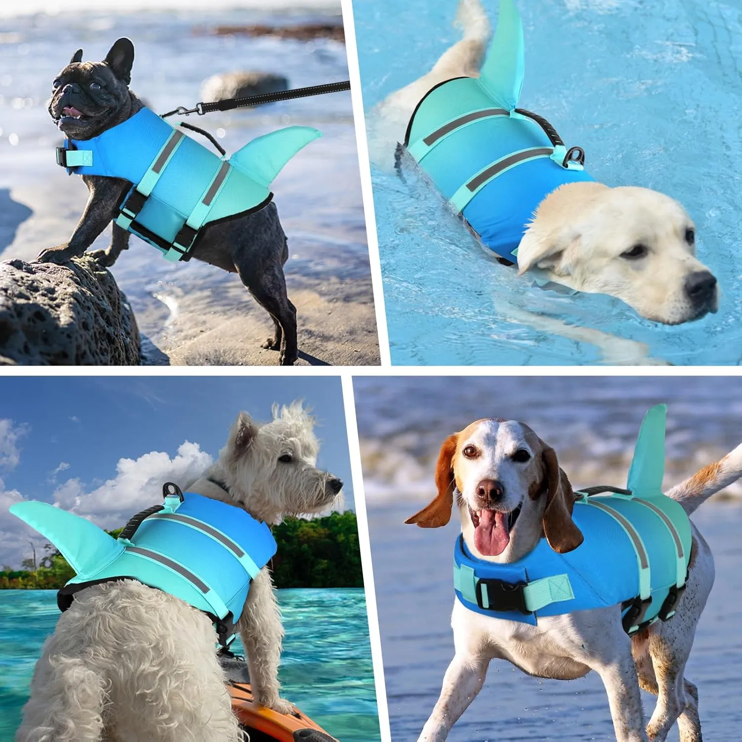 Doglay Dog Life Jacket, Ripstop Cute Shark Dog Life Vest with Superior Buoyancy and Rescue Handle, Adjustable Puppy Life Vests for Swimming Boating, Pet Flotation Vest for Small Medium Large Dogs