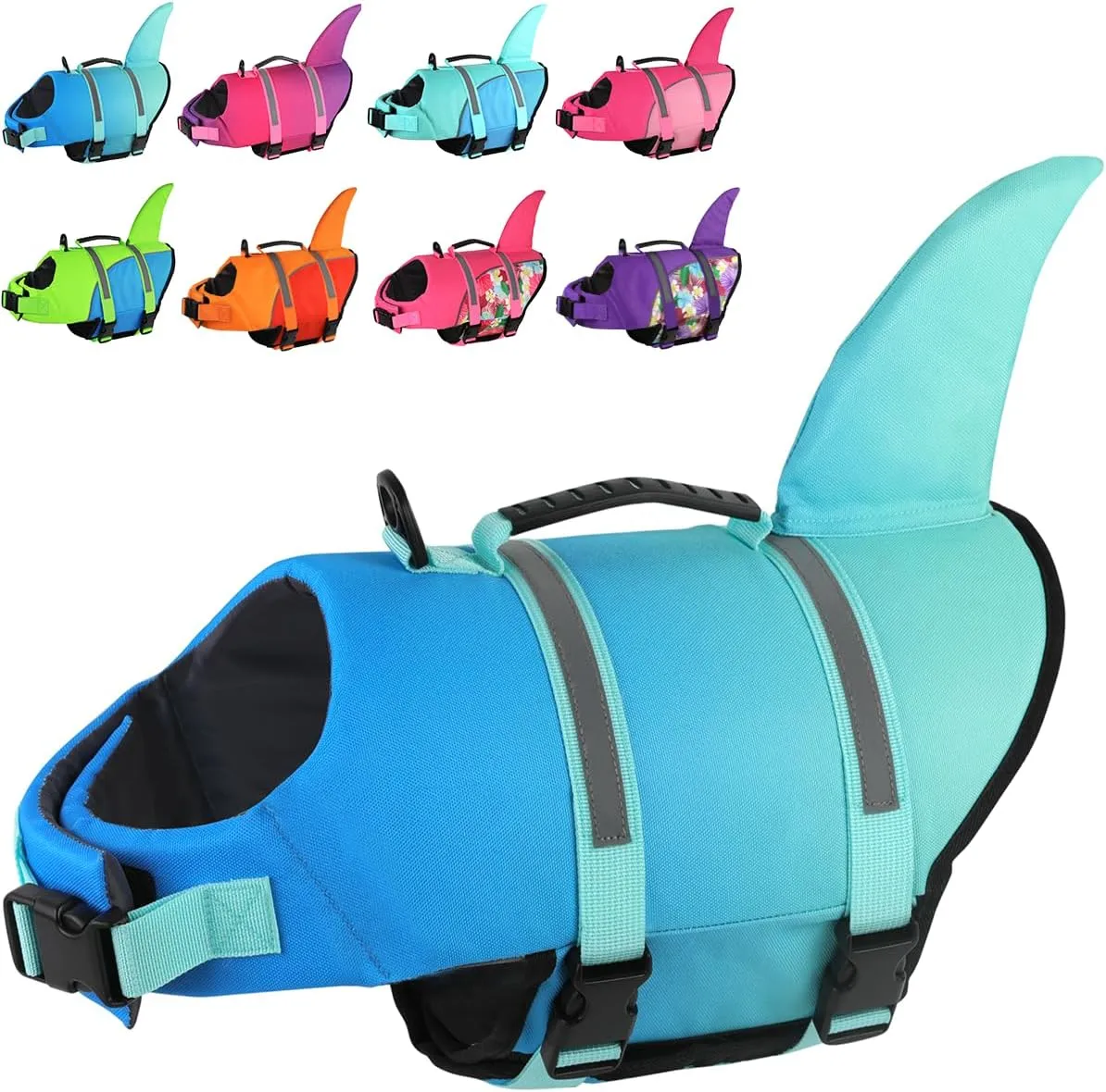 Doglay Dog Life Jacket, Ripstop Cute Shark Dog Life Vest with Superior Buoyancy and Rescue Handle, Adjustable Puppy Life Vests for Swimming Boating, Pet Flotation Vest for Small Medium Large Dogs