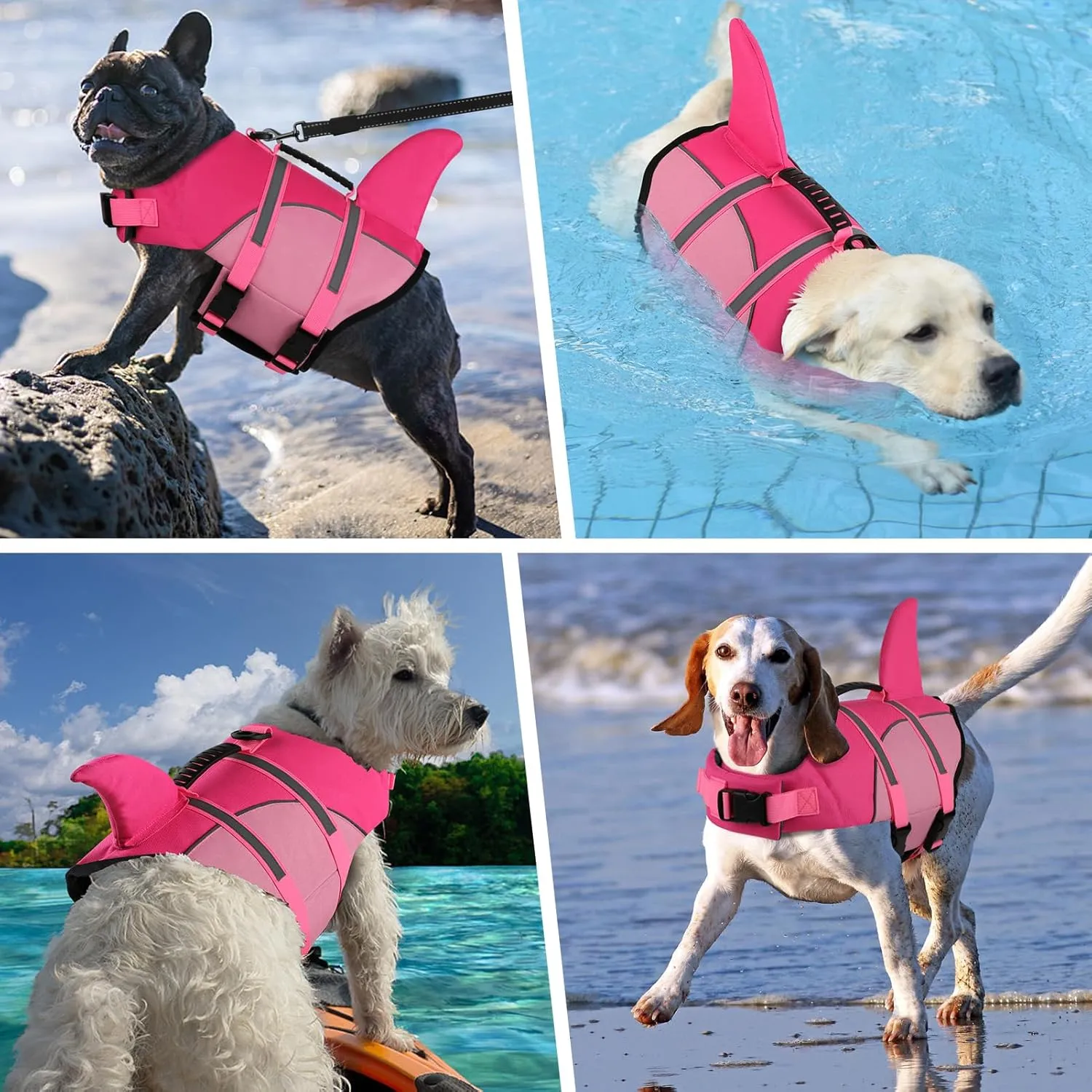 DogLay Ripstop Shark Dog Jacket with Superior Buoyancy and Rescue Handle, Adjustable Dog Vest for Swimming and Boating, Pet Flotation Vest for Small to Large Dogs