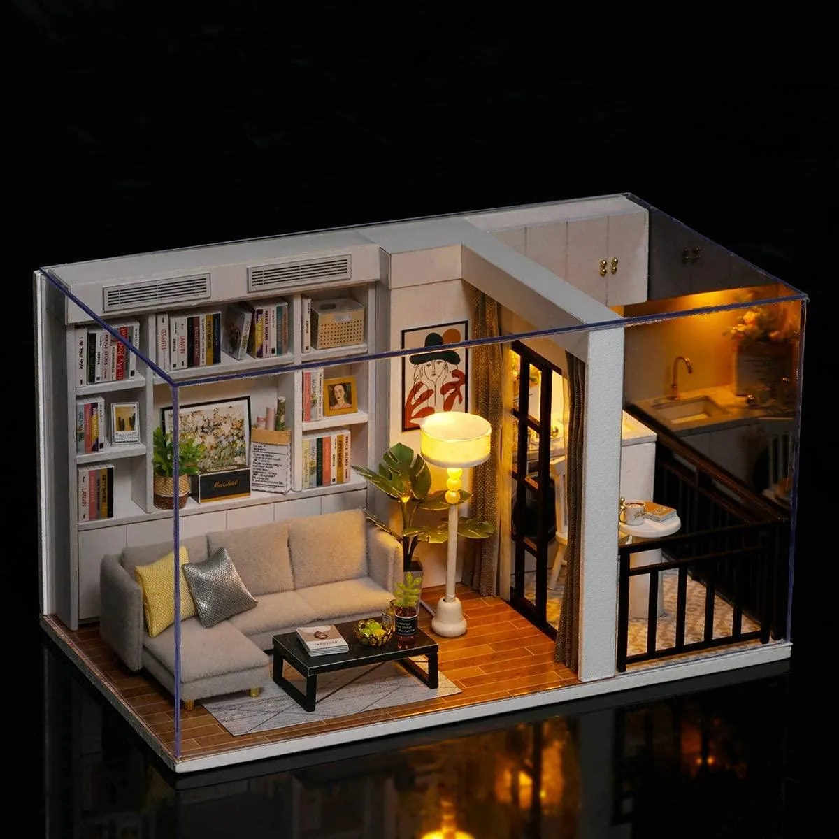 Dollhouse Kit, 1:32 Scale Creative Room Mini Wooden Doll House with Furniture Plus