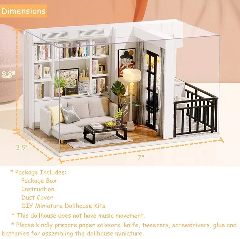 Dollhouse Kit, 1:32 Scale Creative Room Mini Wooden Doll House with Furniture Plus