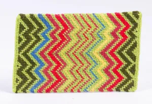 Dollhouse Miniature ~ Needlepoint Colorful Green & Bold Colors Zig Zag Rug - Johnston Collection