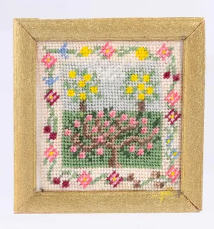 Dollhouse Miniature ~ Needlepoint Wall Hanging with Pretty Colorful Trees - Johnston Collection