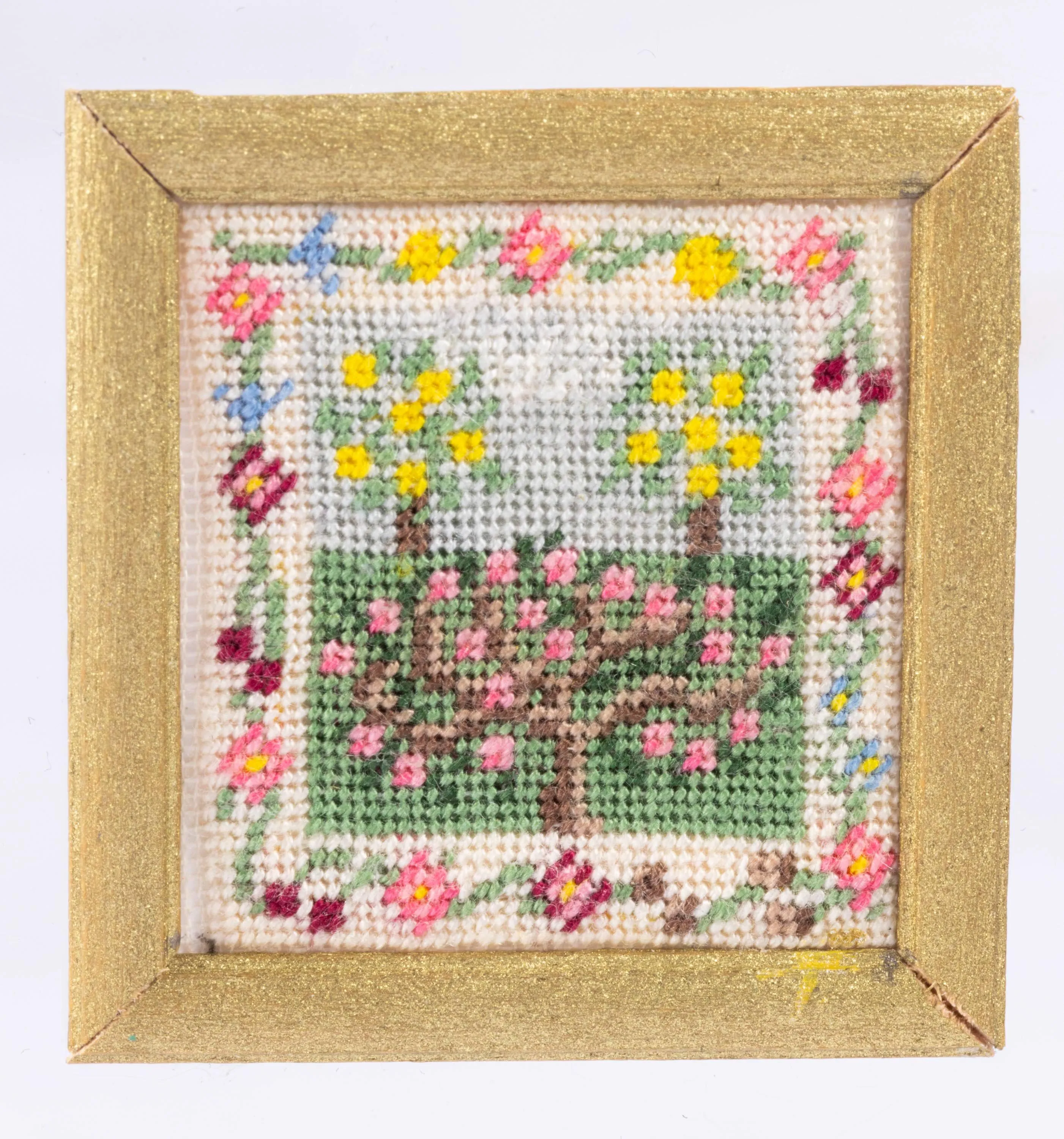 Dollhouse Miniature ~ Needlepoint Wall Hanging with Pretty Colorful Trees - Johnston Collection