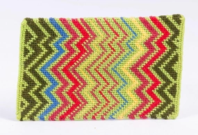 Dollhouse Miniature ~ Needlepoint Colorful Green & Bold Colors Zig Zag Rug - Johnston Collection