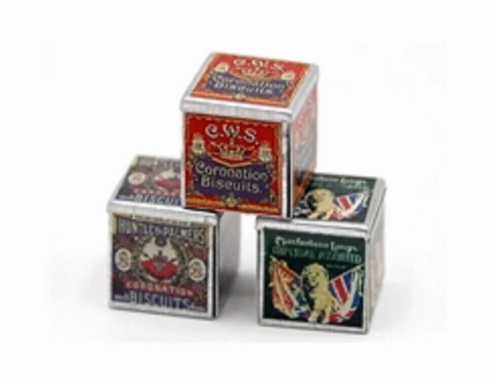Dollhouse Miniature Metal  'Coronation Biscuit' Tins