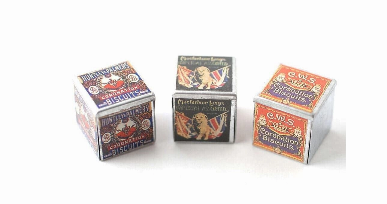 Dollhouse Miniature Metal  'Coronation Biscuit' Tins