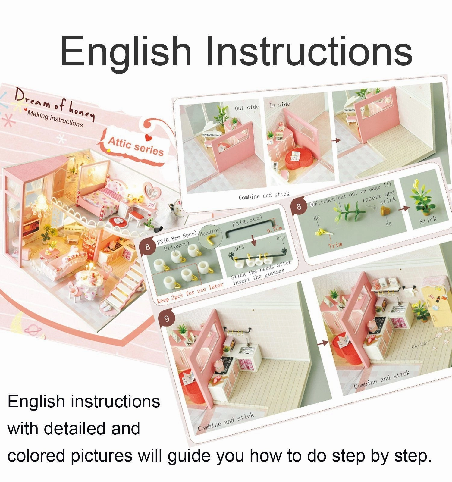 Dollhouse Miniatures Kit with Furniture LED Lights Dust Proof Miniature Wooden Model