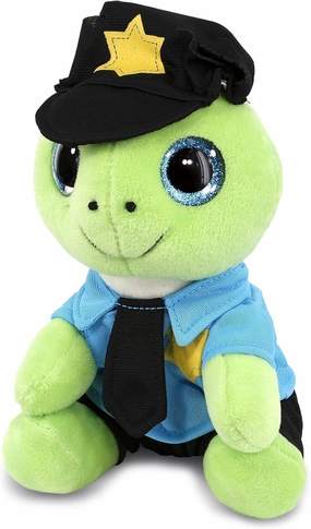 DolliBu Green Sea Turtle Sparkle Eyes Police Officer Plush Toy - Super Soft Turtle Cop Stuffed Animal with Cute Cop Uniform and Cap Outfit, Gift with Personalization - 8 inches