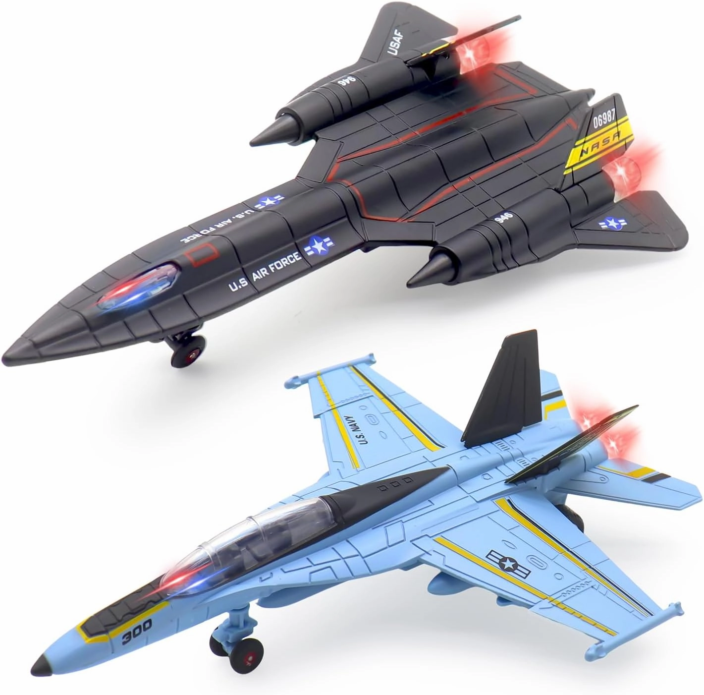 Dollox Metal Army Fighter Jets Model Airplane with Light and Sound, Pull-back Alloy Airplane Toy Set Aircraft Flying Toys Military Fighter Diecast Jet Plane Models for Kids Birthday Gifts - 2 Pack