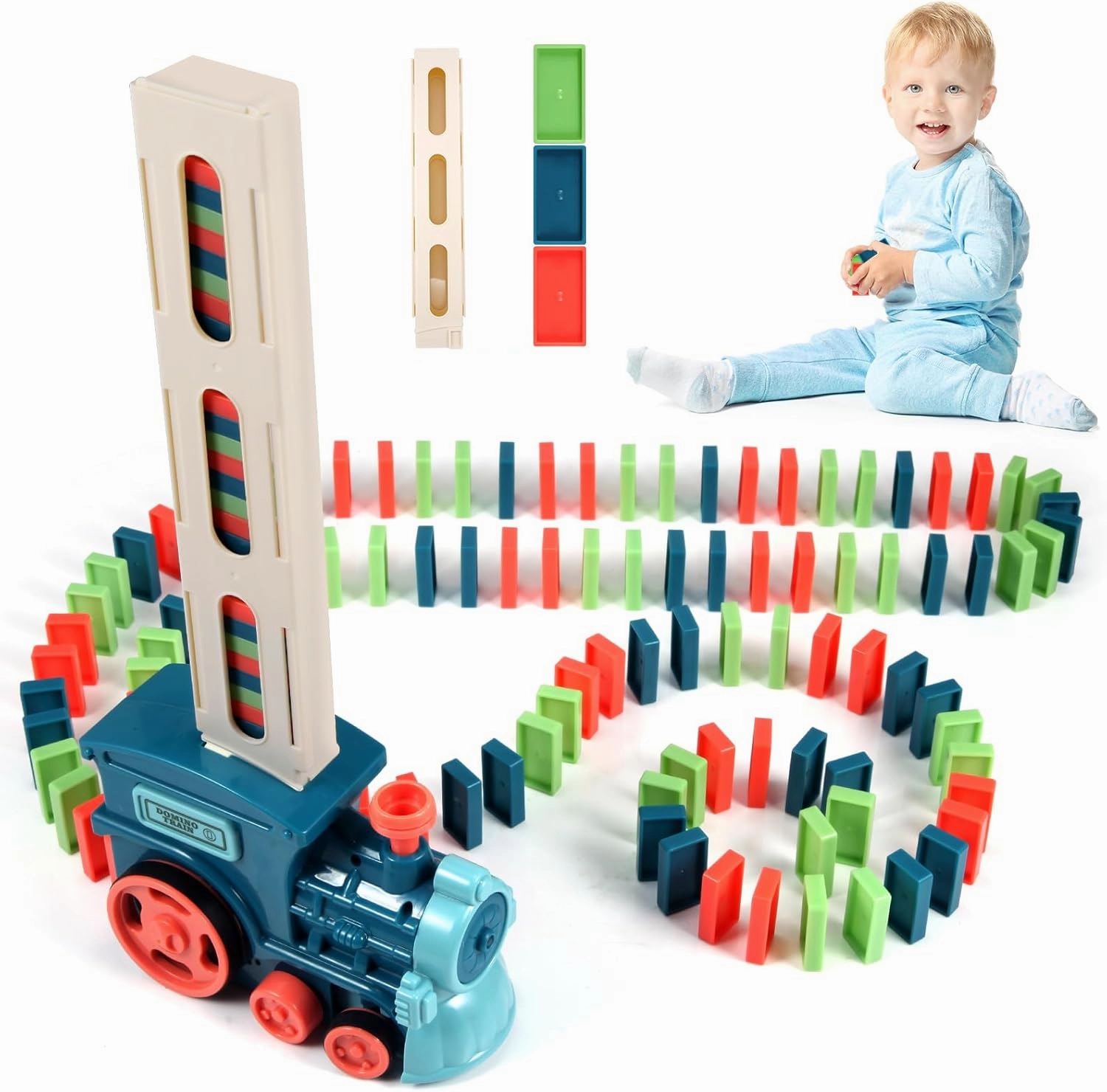 Domino Train Sets Toys for Kids Ages 3-8, 120PCS STEM Building Montessori Toys Gifts for 4 5 6 7 Year Old Boys Girls Toddler