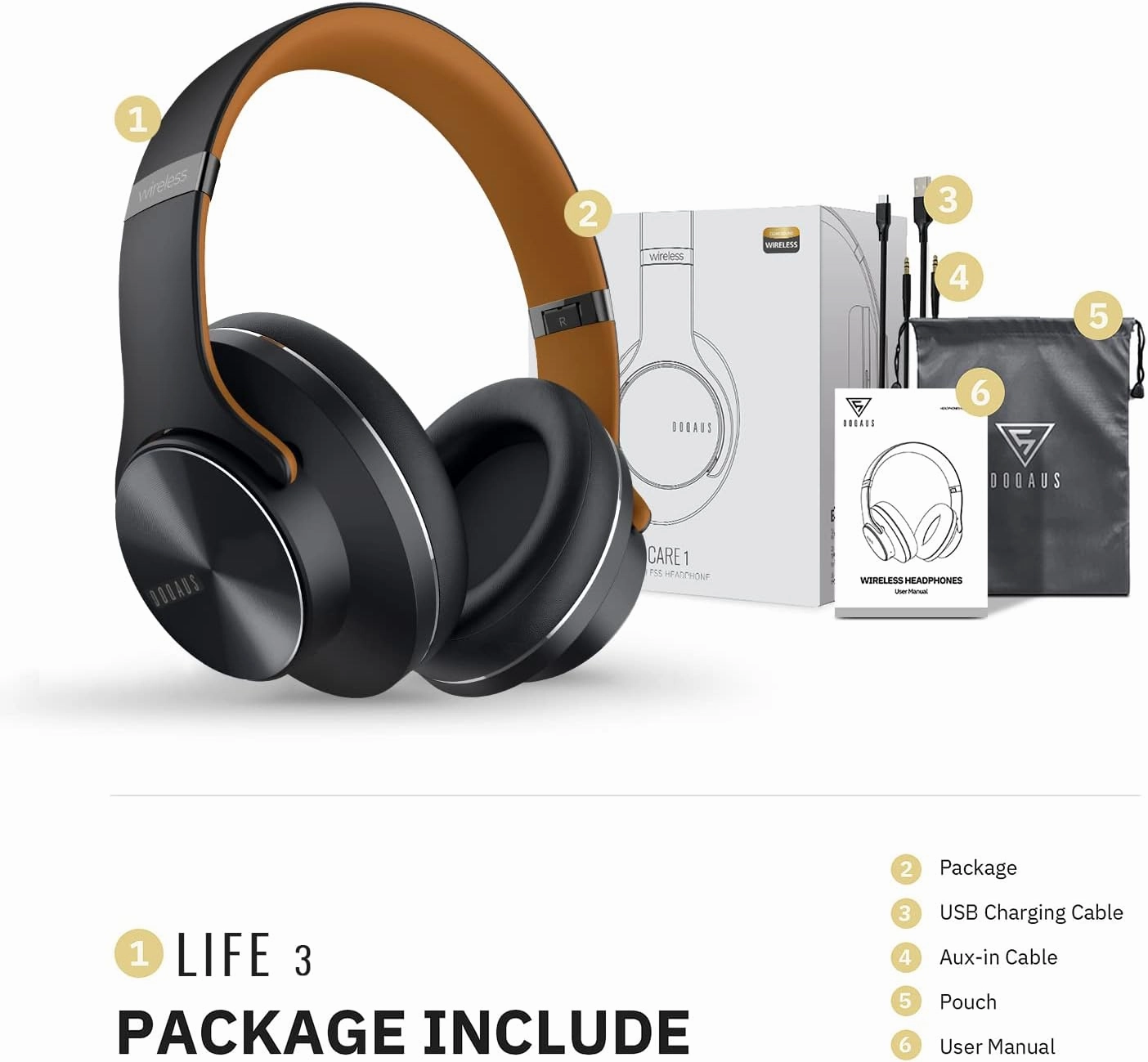 DOQAUS Bluetooth Headphones Over Ear, 90 Hours Playtime Wireless Headphone with 3 EQ Modes, Noise Isolating HiFi Stereo with Deep Bass, Microphone, Soft Earpads for Cellphone/PC